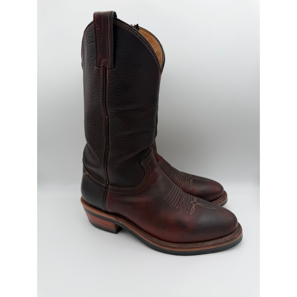 Chippewa Mens 7.5 D Brown Leather Western Cowboy Boots Side Zip Vibram USA 20012